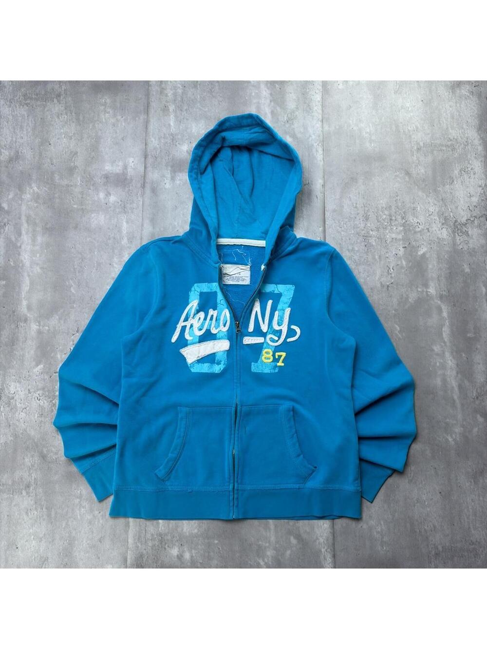 Y2K Light Blue Aeropostale Grunge Skater Zip Up Hoodie